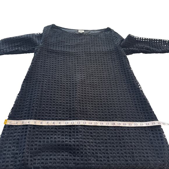 Megan Huntz Atlanta Black Windowpane 3/4 Sleeve Midi Dress Medium M Sheer USA - Picture 13 of 14